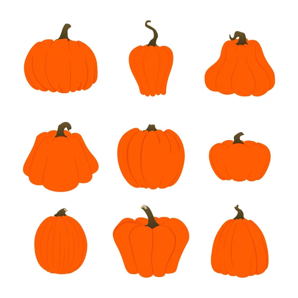 Ensemble Halloween Icônes Vectorielles Récolte Citrouilles Orange Simples Isolées Sur — Image vectorielle