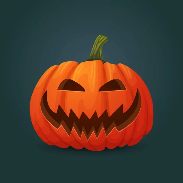 Ícone Vetor Halloween Abóbora Oval Laranja Sorridente Assustadora Fundo Escuro — Vetor de Stock
