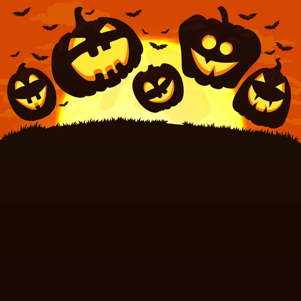 Vector Affisch Kort Bakgrundsdesign Ler Halloweenpumpor Hoppning Gräset Spooky Orange — Stock vektor