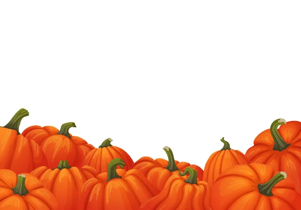 横断幕 ポスター カード チラシ 境界線またはフレームのデザインをベクトルします 白い背景に分離された緑の茎を持つオレンジ色のカボチャの不均一な枠線 秋の収穫 Web サイト 感謝祭やハロウィーン — ストックベクタ