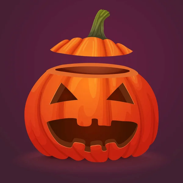 Иконка Осеннего Вектора Шлифовальный Апельсин Сверху Срезанный Фиолетовом Фоне Хэллоуин — стоковый вектор