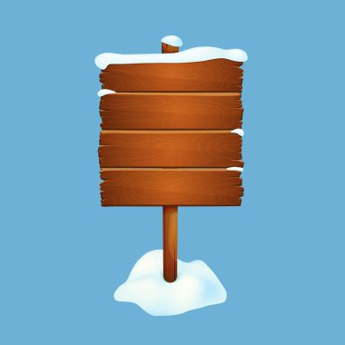 Büyük kar ahşap işareti mavi bir arka plan üzerinde izole kar ile kaplı. Kış sezon işareti. Vektör simgesi.