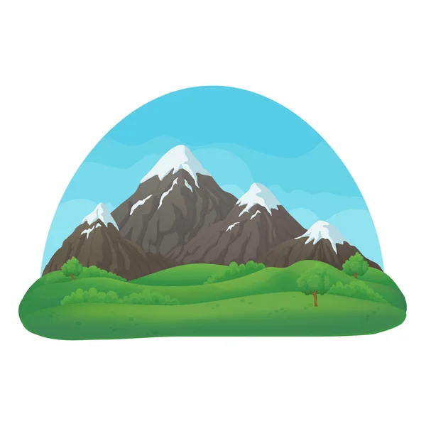 Summer Spring Day Vector Icon Snowy Mountain Range Green Hills — Stock Vector