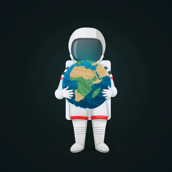 Astronauta Stojący Gospodarstwa Planety Ziemi Obie Ręce Białym Tle Ciemnym — Wektor stockowy