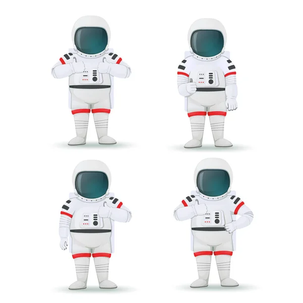 Beyaz Bir Arka Plan Üzerinde Izole Onaylanması Hareketleri Yapma Astronotlar — Stok Vektör