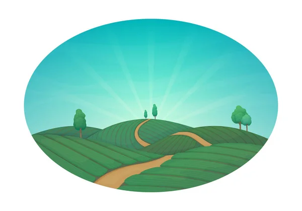Agriculture rurale illustration vectorielle. Champs agricoles verts esprit — Image vectorielle