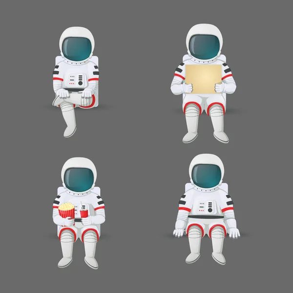 Conjunto de astronautas de desenhos animados sentados em várias posições . —  Vetores de Stock