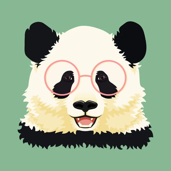 Cartoon vector illustration. Cute giant panda face with round pink glasses. — Stock Vector