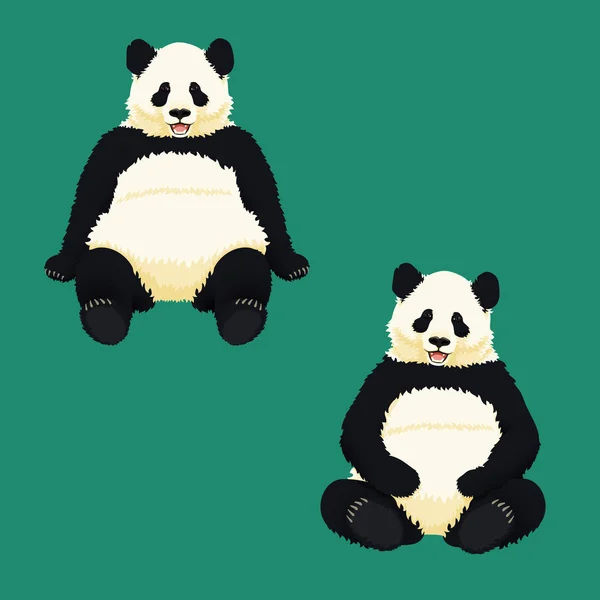 Pandas géants assis, relaxant et souriant. Ours noirs et blancs . — Image vectorielle