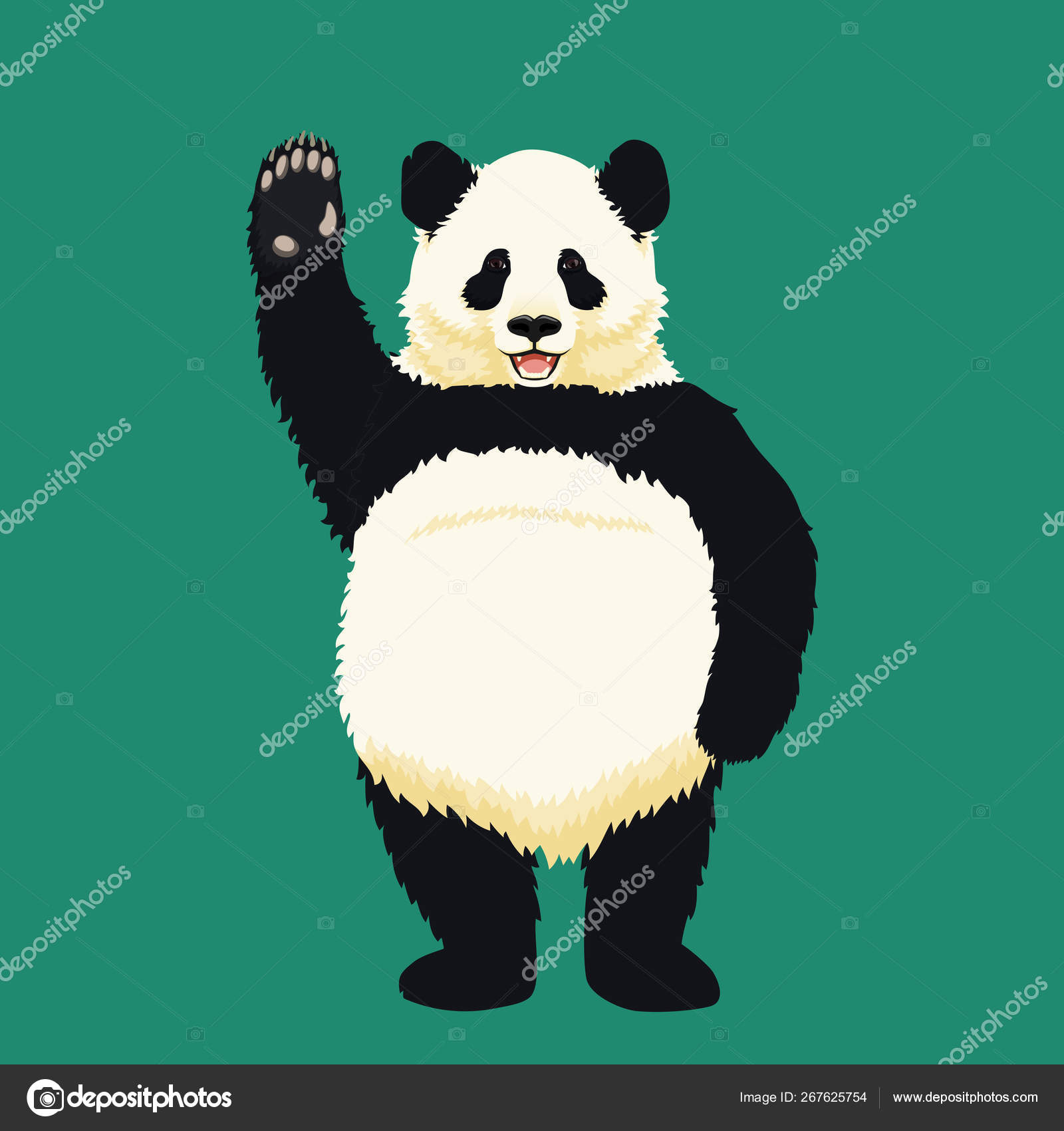後ろ足で立つジャイアントパンダ、笑顔と手を振る. ストックベクター ©JudgeBat 267625754, image size:1600x1700