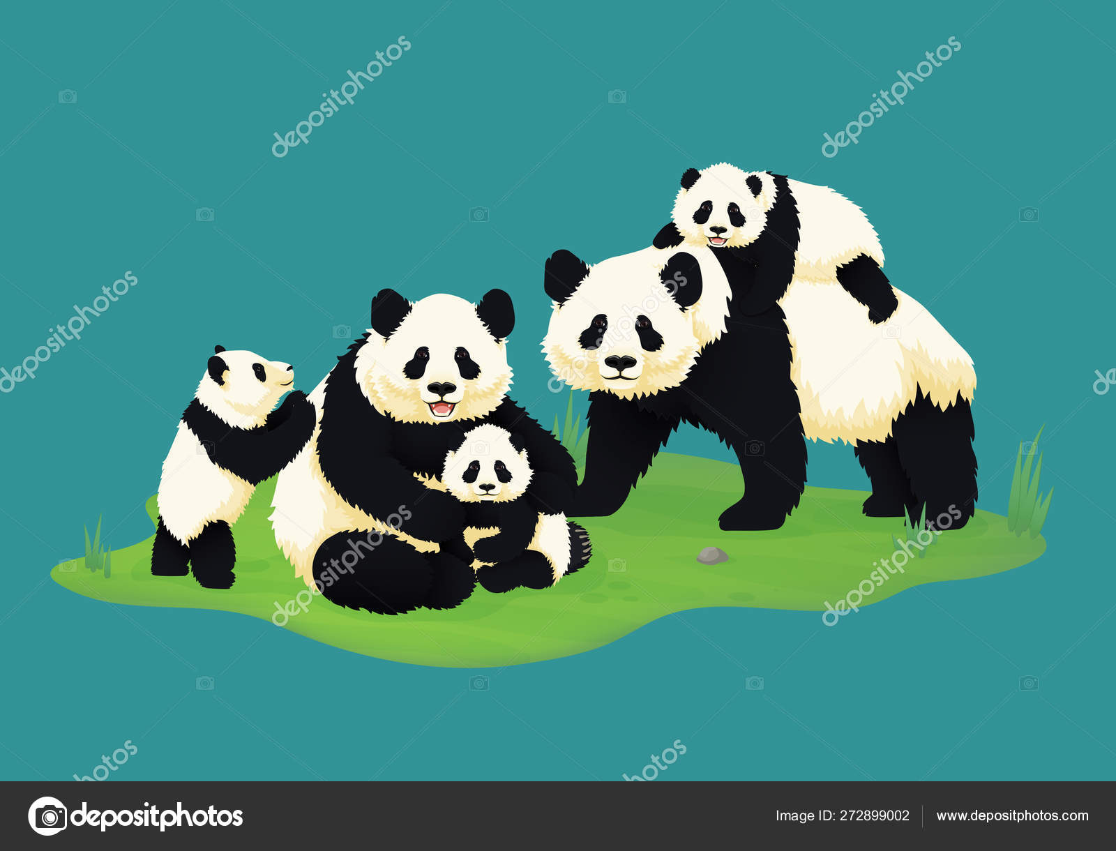 Giant panda family. Two adult pandas with three baby pandas. Stock Vector  Image by ©JudgeBat #272899002