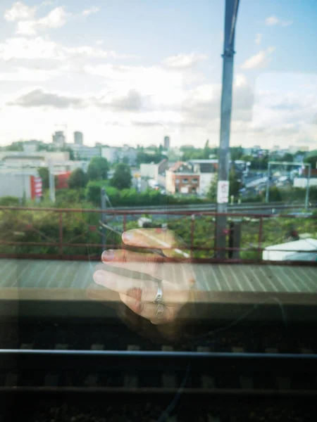 View from the train window, reflection — Stockfoto