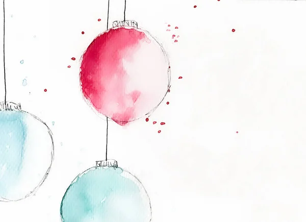 Bola Natal dalam warna air dalam kartu Natal Stok Lukisan  
