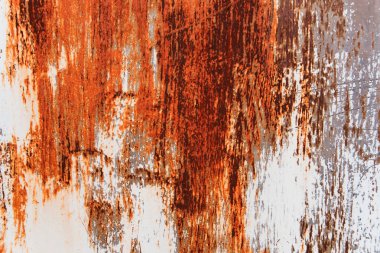 Metal pas arka plan Metal pas doku. Güzel sıradışı arka plan. Paslı beyaz boyalı metal duvar. Rust çizgileri ile paslı metal arka plan. Pas lekeleri.