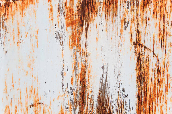 Metal Rust Background Metal Rust Texture. Beautiful unusual background. Rusted white painted metal wall. Rusty metal background with streaks of rust. Rust stains.