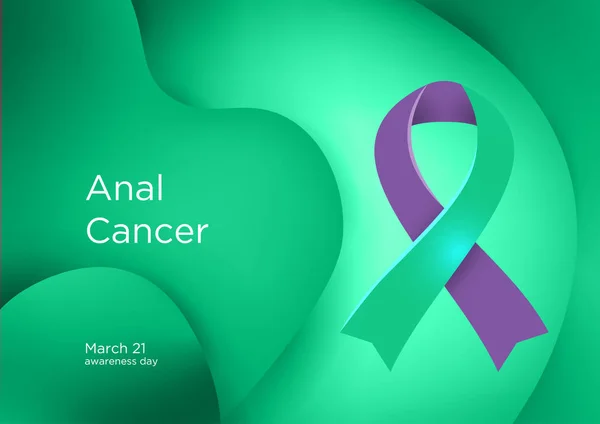Analkrebsaufklärungstag März Lila Und Grüne Farbband Krebsaufklärungsprodukte Vektorillustration — Stockvektor