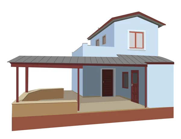 Beyaz izole mavi Yunan ev. Vektör görüntü