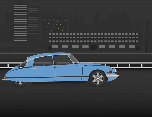 Gece şehirde mavi Retro araba