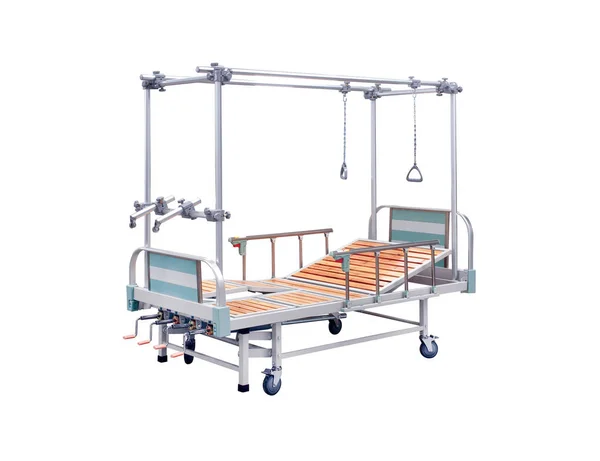 Mobil hastane yatağında beyaz zemin altında. Sağlık ve hastane hizmetlerinin tıbbi Equipment.Technology. arka plan, nesneleri, kopya alanı, görüntü illüstrasyon.