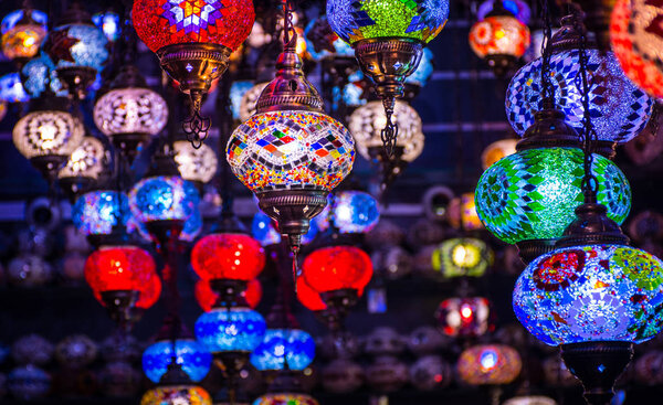 Colorful Turkish Light Lamp Hanging Light shot from Gold Souk Du
