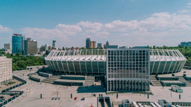 Olimpiyat Stadı. 5 Nisan 2018. Kiev. Ukrayna. Havadan görünümü Olimpiyat MGK. Şampiyonlar Ligi. Futbol Sahası.