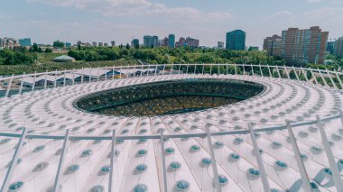 Olimpiyat Stadı. 5 Nisan 2018. Kiev. Ukrayna. Havadan görünümü Olimpiyat MGK. Şampiyonlar Ligi. Futbol Sahası.