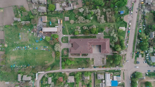 Luftaufnahme Des Gebäudes Schule Zelten Luftaufnahmen Kaltschnäuzig Ukraine — Stockfoto