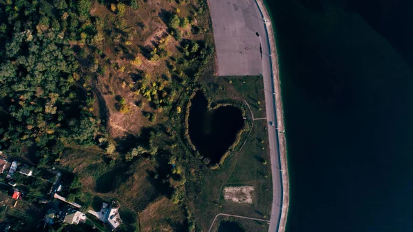 Aerial View Lake Shape Heart — Stock Photo, Image