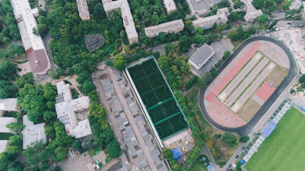 Vista Aérea Pequeños Campos Fútbol Deporte Hierba Verde — Foto de Stock