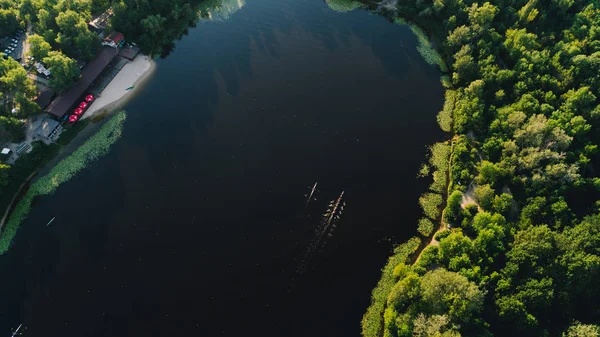 Vista Aérea Uma Canoa Desporto Verão Competição Caiaques Kiev Ucrânia — Fotografia de Stock