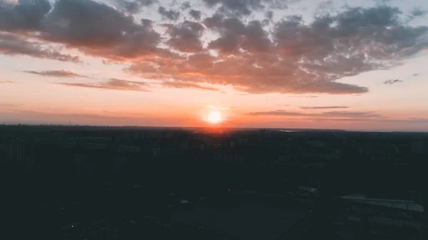 Aerial View Sunset Blue Sky Clouds Orange Sun — Stock Photo, Image