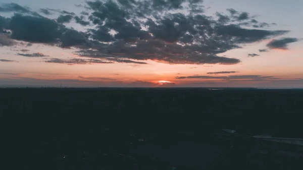 Flygfoto Över Solnedgången Blå Himmel Molnen Orange Sol — Stockfoto