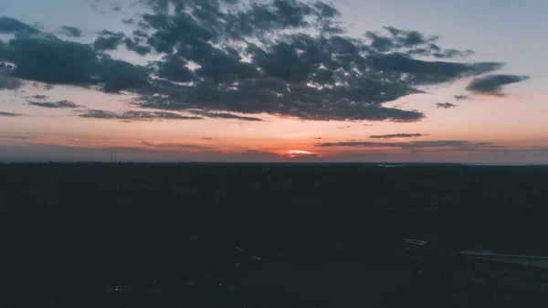 Aerial View Sunset Blue Sky Clouds Orange Sun — Stock Photo, Image