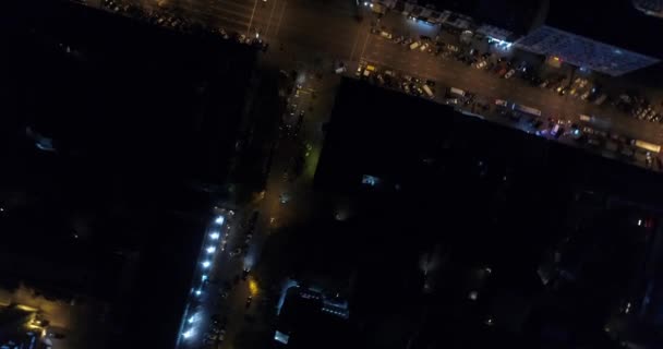 Luchtfoto Van Stad Van Nacht Van Kiev Auto Rijden Weg — Stockvideo