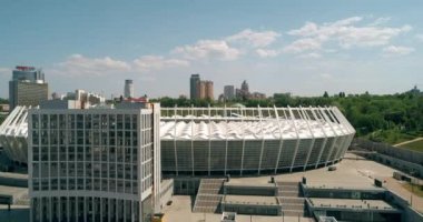 Olimpiyat Stadı. 4 Mayıs 2018. Kiev (Kiev). Ukrayna. Havadan görünümü Olimpiyat MGK. Şampiyonlar Ligi. Futbol Dünya Kupası. Futbol sahası.