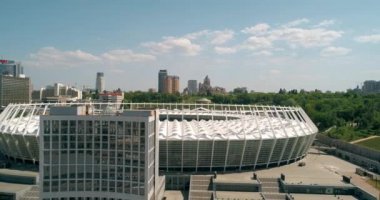 Olimpiyat Stadı. 4 Mayıs 2018. Kiev (Kiev). Ukrayna. Havadan görünümü Olimpiyat MGK. Şampiyonlar Ligi. Futbol Dünya Kupası. Futbol sahası.