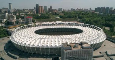 Olimpiyat Stadı. 4 Mayıs 2018. Kiev (Kiev). Ukrayna. Havadan görünümü Olimpiyat MGK. Şampiyonlar Ligi. Futbol Dünya Kupası. Futbol sahası.