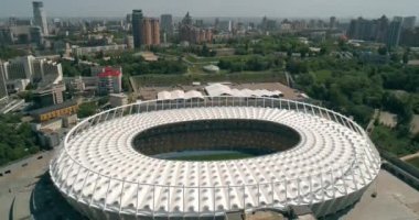 Olimpiyat Stadı. 4 Mayıs 2018. Kiev (Kiev). Ukrayna. Havadan görünümü Olimpiyat MGK. Şampiyonlar Ligi. Futbol Dünya Kupası. Futbol sahası.