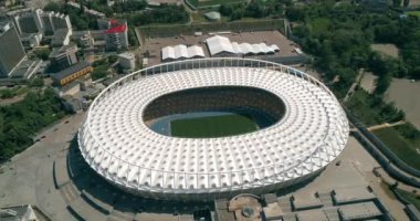 Olimpiyat Stadı. 4 Mayıs 2018. Kiev (Kiev). Ukrayna. Havadan görünümü Olimpiyat MGK. Şampiyonlar Ligi. Futbol Dünya Kupası. Futbol sahası.