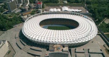 Olimpiyat Stadı. 4 Mayıs 2018. Kiev (Kiev). Ukrayna. Havadan görünümü Olimpiyat MGK. Şampiyonlar Ligi. Futbol Dünya Kupası. Futbol sahası.
