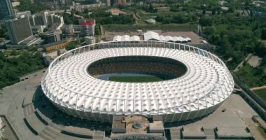 Olimpiyat Stadı. 4 Mayıs 2018. Kiev (Kiev). Ukrayna. Havadan görünümü Olimpiyat MGK. Şampiyonlar Ligi. Futbol Dünya Kupası. Futbol sahası.