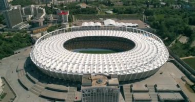Olimpiyat Stadı. 4 Mayıs 2018. Kiev (Kiev). Ukrayna. Havadan görünümü Olimpiyat MGK. Şampiyonlar Ligi. Futbol Dünya Kupası. Futbol sahası.