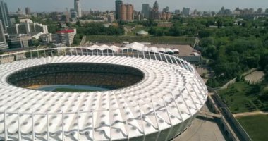Olimpiyat Stadı. 4 Mayıs 2018. Kiev (Kiev). Ukrayna. Havadan görünümü Olimpiyat MGK. Şampiyonlar Ligi. Futbol Dünya Kupası. Futbol sahası.