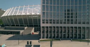 Olimpiyat Stadı. 4 Mayıs 2018. Kiev (Kiev). Ukrayna. Havadan görünümü Olimpiyat MGK. Şampiyonlar Ligi. Futbol Dünya Kupası. Futbol sahası.