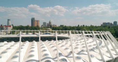 Olimpiyat Stadı. 4 Mayıs 2018. Kiev (Kiev). Ukrayna. Havadan görünümü Olimpiyat MGK. Şampiyonlar Ligi. Futbol Dünya Kupası. Futbol sahası.