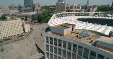 Olimpiyat Stadı. 4 Mayıs 2018. Kiev (Kiev). Ukrayna. Havadan görünümü Olimpiyat MGK. Şampiyonlar Ligi. Futbol Dünya Kupası. Futbol sahası.