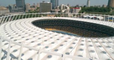 Olimpiyat Stadı. 4 Mayıs 2018. Kiev (Kiev). Ukrayna. Havadan görünümü Olimpiyat MGK. Şampiyonlar Ligi. Futbol Dünya Kupası. Futbol sahası.