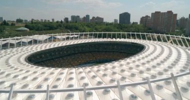 Olimpiyat Stadı. 4 Mayıs 2018. Kiev (Kiev). Ukrayna. Havadan görünümü Olimpiyat MGK. Şampiyonlar Ligi. Futbol Dünya Kupası. Futbol sahası.