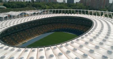 Olimpiyat Stadı. 4 Mayıs 2018. Kiev (Kiev). Ukrayna. Havadan görünümü Olimpiyat MGK. Şampiyonlar Ligi. Futbol Dünya Kupası. Futbol sahası.