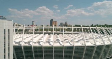 Olimpiyat Stadı. 4 Mayıs 2018. Kiev (Kiev). Ukrayna. Havadan görünümü Olimpiyat MGK. Şampiyonlar Ligi. Futbol Dünya Kupası. Futbol sahası.